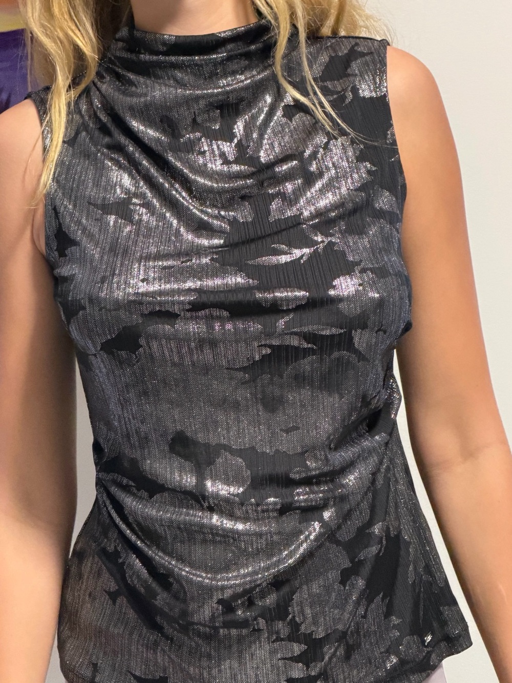 Calvin Klein Black Metallic Cowl Top
